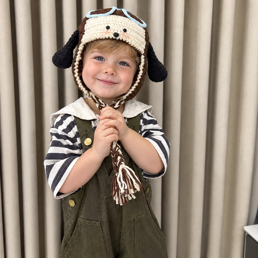 Puppy Pilot Kids Aviator Hat Crochet Kit – DIY Dog Earflap Beanie Yarn Project